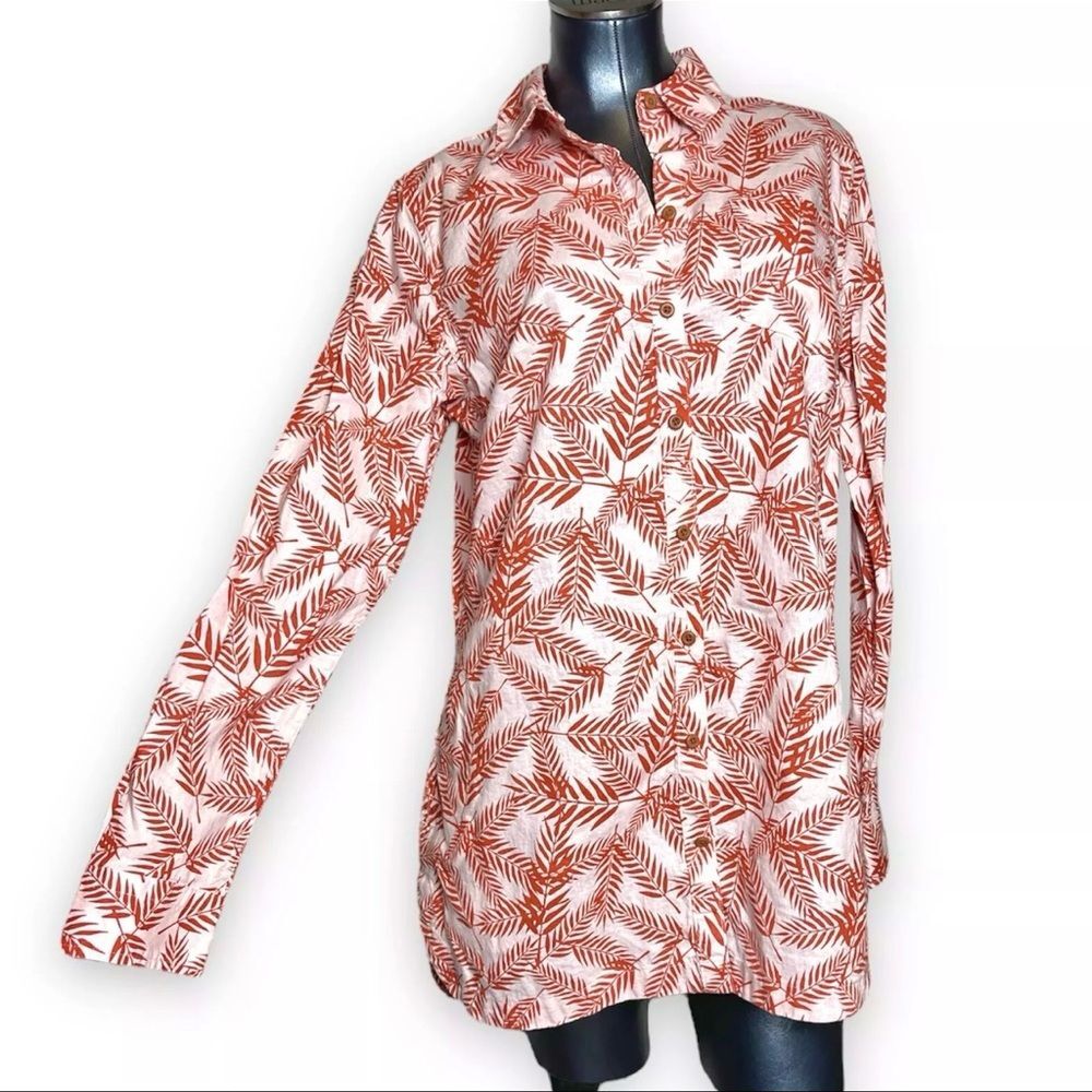Duluth Trading Co Rust Leaf-Print Button-Up Shirt